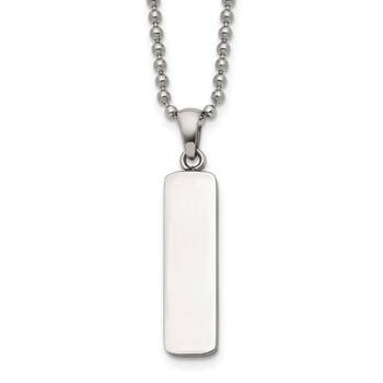 Chisel Stainless Steel Polished Vertical ID Bar Pendant on a 22 inch Ball Chain Necklace