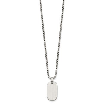 Chisel Stainless Steel Brushed with Polished Edges Dog Tag on a 22 inch Box Chain Necklace — alternate view