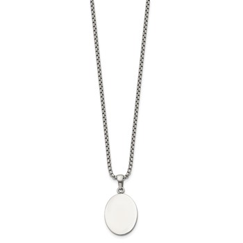 Chisel Stainless Steel Polished Oval Pendant on a 22 inch Box Chain Necklace — alternate view