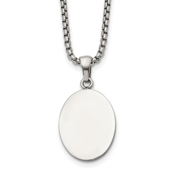 Chisel Stainless Steel Polished Oval Pendant on a 22 inch Box Chain Necklace