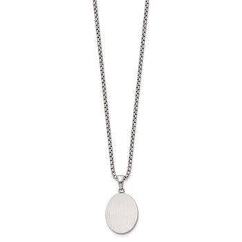 Chisel Stainless Steel Brushed with Polished Edges Oval Pendant on a 22 inch Box Chain Necklace — alternate view