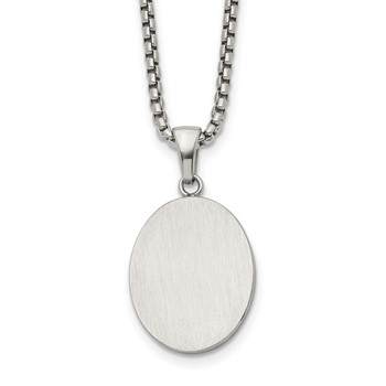 Chisel Stainless Steel Brushed with Polished Edges Oval Pendant on a 22 inch Box Chain Necklace