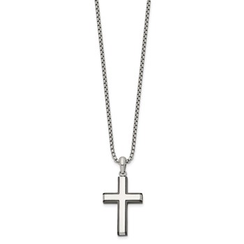 Chisel Stainless Steel Polished Black IP-plated Edges Cross Pendant on a 20 inch Box Chain Necklace — alternate view