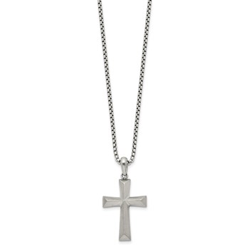 Chisel Stainless Steel Brushed Cross Pendant on a 20 inch Box Chain Necklace — alternate view