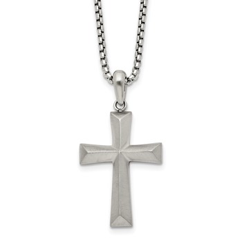 Chisel Stainless Steel Brushed Cross Pendant on a 20 inch Box Chain Necklace