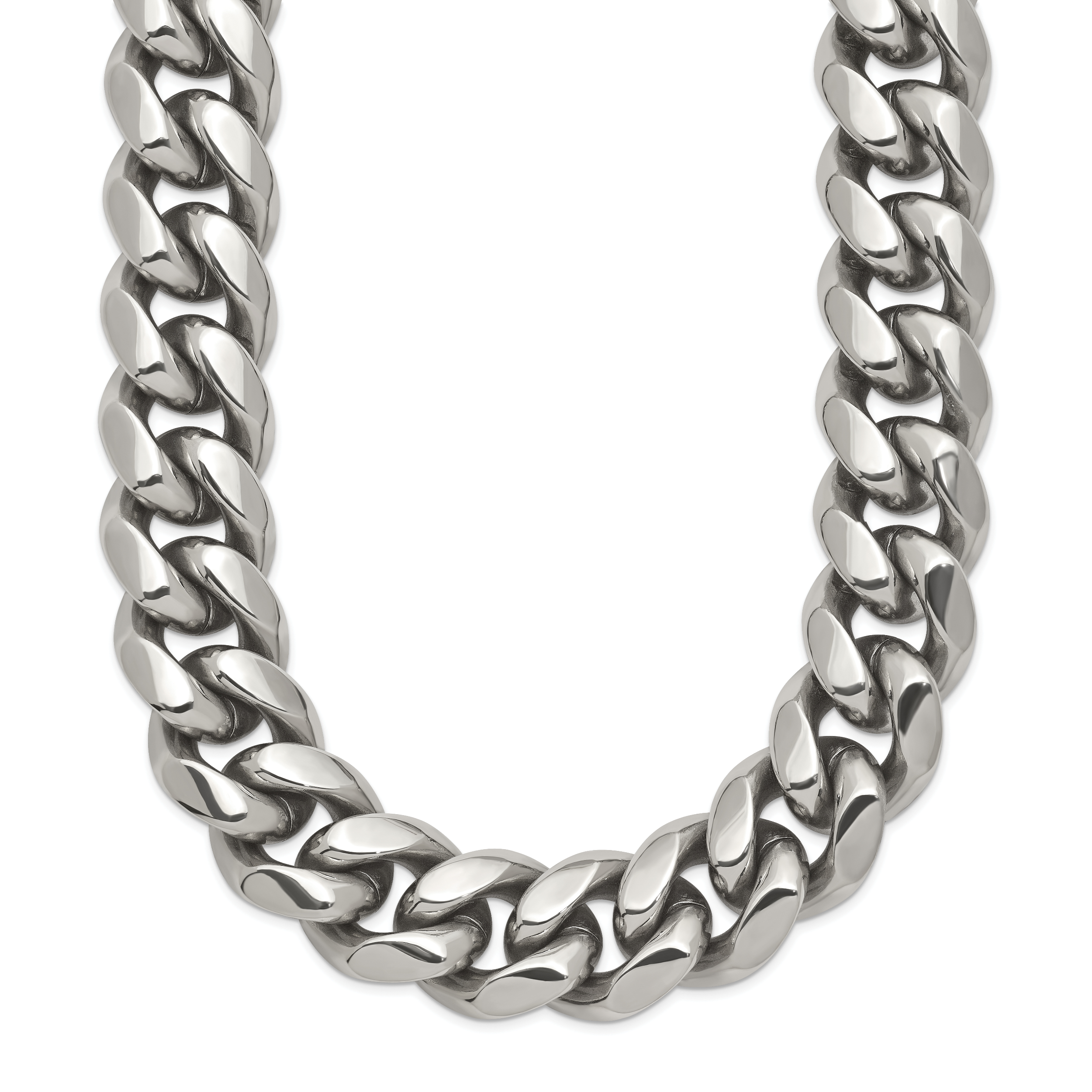 Stainless Steel Polished 14mm 24in Curb Link Necklace - Chisel