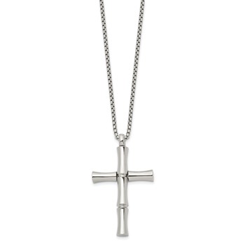 Chisel Stainless Steel Polished Cross Pendant on a 20 inch Box Chain Necklace — alternate view