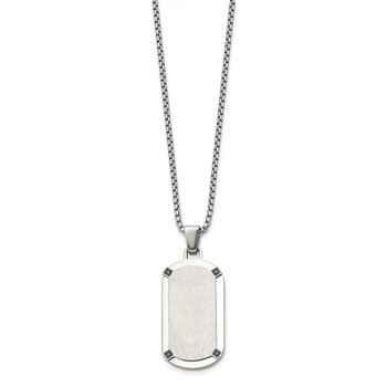 Chisel Stainless Steel Brushed and Polished Black CZ Dog Tag on a 20 inch Box Chain Necklace — alternate view