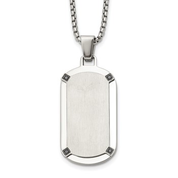 Chisel Stainless Steel Brushed and Polished Black CZ Dog Tag on a 20 inch Box Chain Necklace