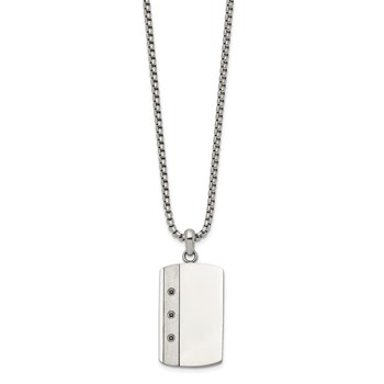 Chisel Stainless Steel Brushed and Polished Black CZ Dog Tag on a 20 inch Box Chain Necklace — alternate view