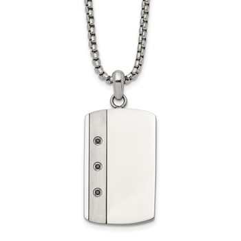 Chisel Stainless Steel Brushed and Polished Black CZ Dog Tag on a 20 inch Box Chain Necklace