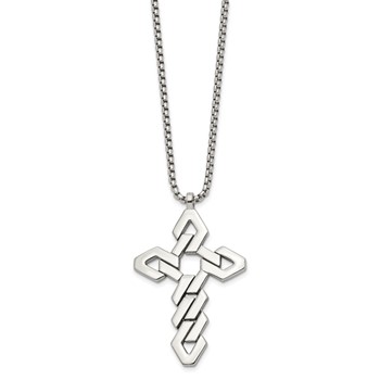 Chisel Stainless Steel Polished Geometric Cross Pendant on a 22 inch Box Chain Necklace — alternate view