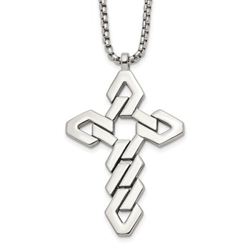 Chisel Stainless Steel Polished Geometric Cross Pendant on a 22 inch Box Chain Necklace