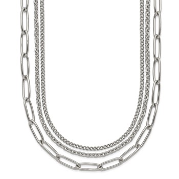 "Chisel Stainless Steel Polished Multi-Strand Curb, Cable and Paperclip Links 18 inch Plus a 2 inch Extension Necklace"