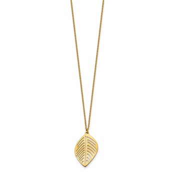 Chisel Stainless Steel Polished Yellow IP-plated Leaf Pendant on a 16 inch Plus 2 inch Extension Cable Chain Necklace — alternate view
