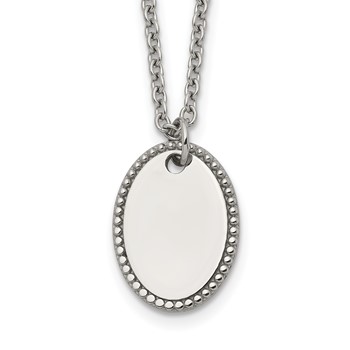 Chisel Stainless Steel Polished Oval Disc on an 18 inch Plus a 2 inch Extension Cable Chain Necklace