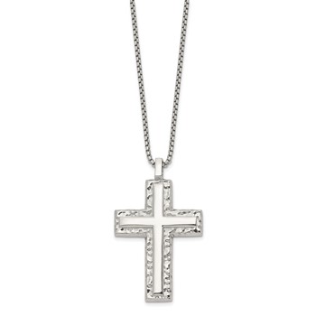 Chisel Stainless Steel Polished and Textured Cross Pendant on a 24 inch Box Chain Necklace — alternate view