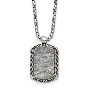 Chisel Stainless Steel Antiqued and Polished Jasper Dog Tag on a 20 inch Box Chain Necklace