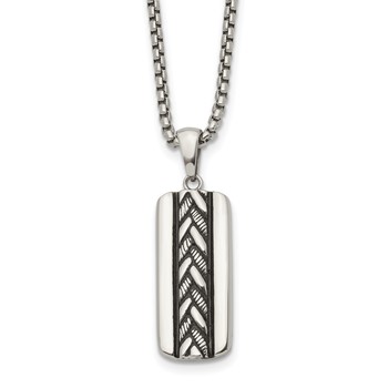 Chisel Stainless Steel Antiqued and Polished Pendant on a 20 inch Box Chain Necklace