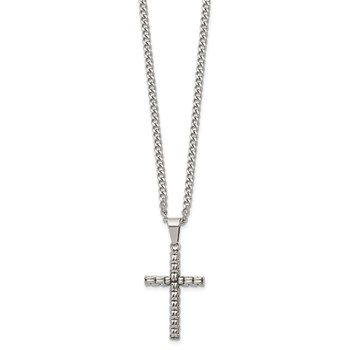 Chisel Stainless Steel Polished Woven Cross Pendant on a 22 inch Curb Chain Necklace — alternate view