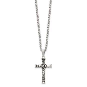 Chisel Stainless Steel Antiqued and Polished Cross Pendant on a 22 inch Curb Chain Necklace — alternate view