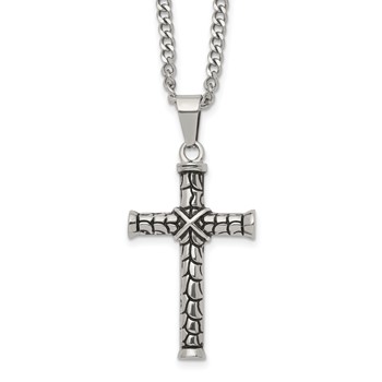 Chisel Stainless Steel Antiqued and Polished Cross Pendant on a 22 inch Curb Chain Necklace