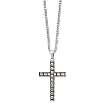 Chisel Stainless Steel Polished and Antiqued Woven Cross Pendant on a 22 inch Curb Chain Necklace — alternate view