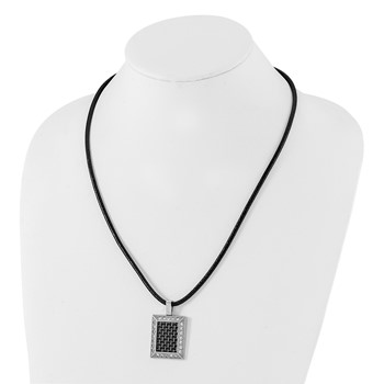 Stainless Steel Gold-tone & Black Carbon Fiber CZ Necklace — alternate view