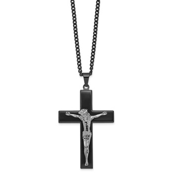 Stainless Steel Polished Black IP-plated Crucifix 24in Necklace — alternate view