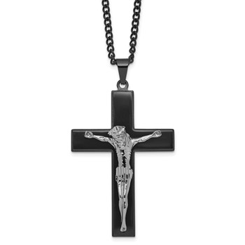 Stainless Steel Polished Black IP-plated Crucifix 24in Necklace
