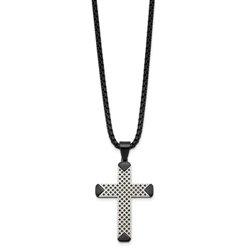 Stainless Steel Brushed and Polished Black IP-plated Cross 20in Necklace — alternate view