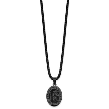 Chisel Stainless Steel Polished Black IP-plated St. Christopher 20 inch Box Chain Necklace — alternate view