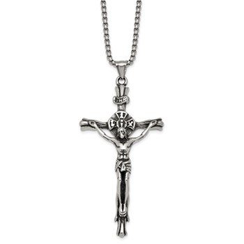 Chisel Stainless Steel Polished INRI Crucifix 22 inch Box Chain Necklace — alternate view