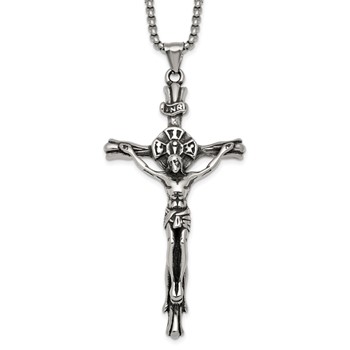 Chisel Stainless Steel Polished INRI Crucifix 22 inch Box Chain Necklace