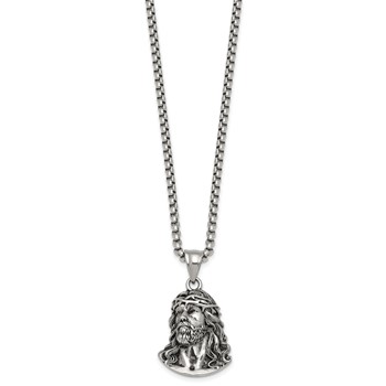 Stainless Steel Antiqued and Polished Jesus 22in Necklace — alternate view