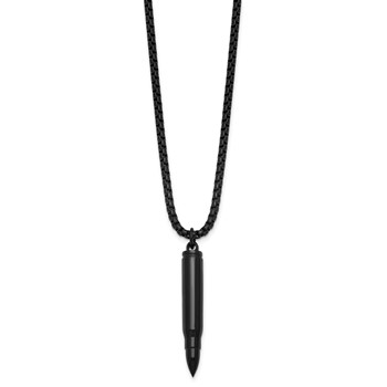 Chisel Stainless Steel Polished Black IP-plated Bullet Vial 20 inch Box Chain Necklace — alternate view