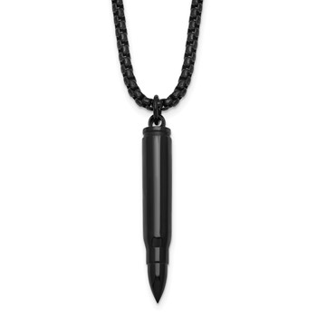 Chisel Stainless Steel Polished Black IP-plated Bullet Vial 20 inch Box Chain Necklace