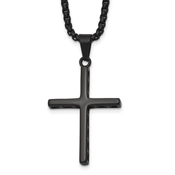 Stainless Steel Polished Black IP Cross w/Cross Design on Sides Necklace