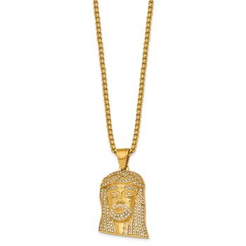 Stainless Steel Polished Yellow IP-plated Crystal Jesus  24in Necklace — alternate view