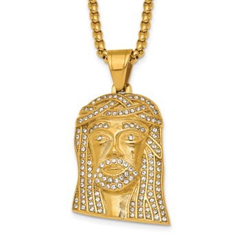 Stainless Steel Polished Yellow IP-plated Crystal Jesus  24in Necklace