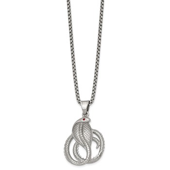Stainless Steel Polished  Red Crystal Eyed Snake 24in Necklace — alternate view