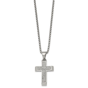 Stainless Steel Polished Crystal Cross 24in Necklace — alternate view