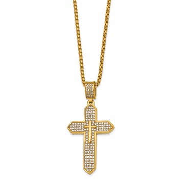 Stainless Steel Polished Yellow IP Crystal Passion Cross 24in Necklace — alternate view