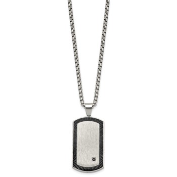 Stainless Steel Brushed & Polished Blk IP w/Black CZ DogTag 24in Necklace — alternate view