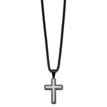 Stainless Steel Brushed and Polished Black IP-plated Cross 24in Necklace — alternate view