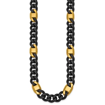 Chisel Stainless Steel Brushed and Polished Black and Yellow IP-plated 22 inch Cuban Link Necklace — alternate view