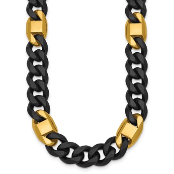 Chisel Stainless Steel Brushed and Polished Black and Yellow IP-plated 22 inch Cuban Link Necklace