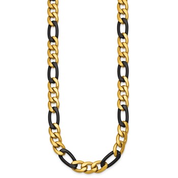 Chisel Stainless Steel Polished Yellow and Black IP-plated 9mm 24 inch Figaro Necklace — alternate view