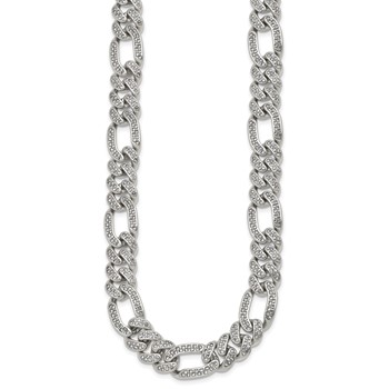 Chisel Stainless Steel Polished 12mm Full Crystal 24 inch Figaro Link Necklace — alternate view