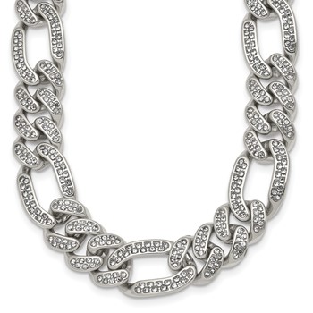 Chisel Stainless Steel Polished 12mm Full Crystal 24 inch Figaro Link Necklace